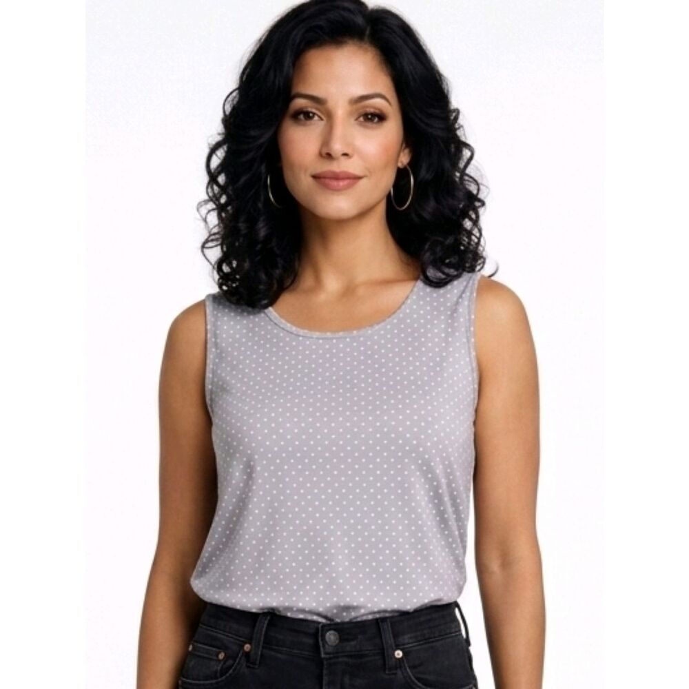 CJ Banks Gray Polka Dot 100% Cotton Stretch Knit Tank Top Size 1X